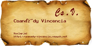 Csanády Vincencia névjegykártya